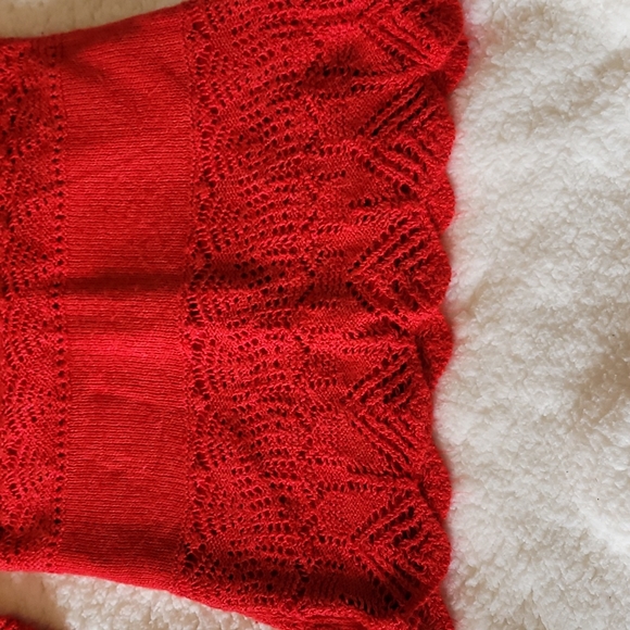 Cat and Jack Red Crochet Knit Sweater Dress with Scalloped Hem - Picture 5 of 6